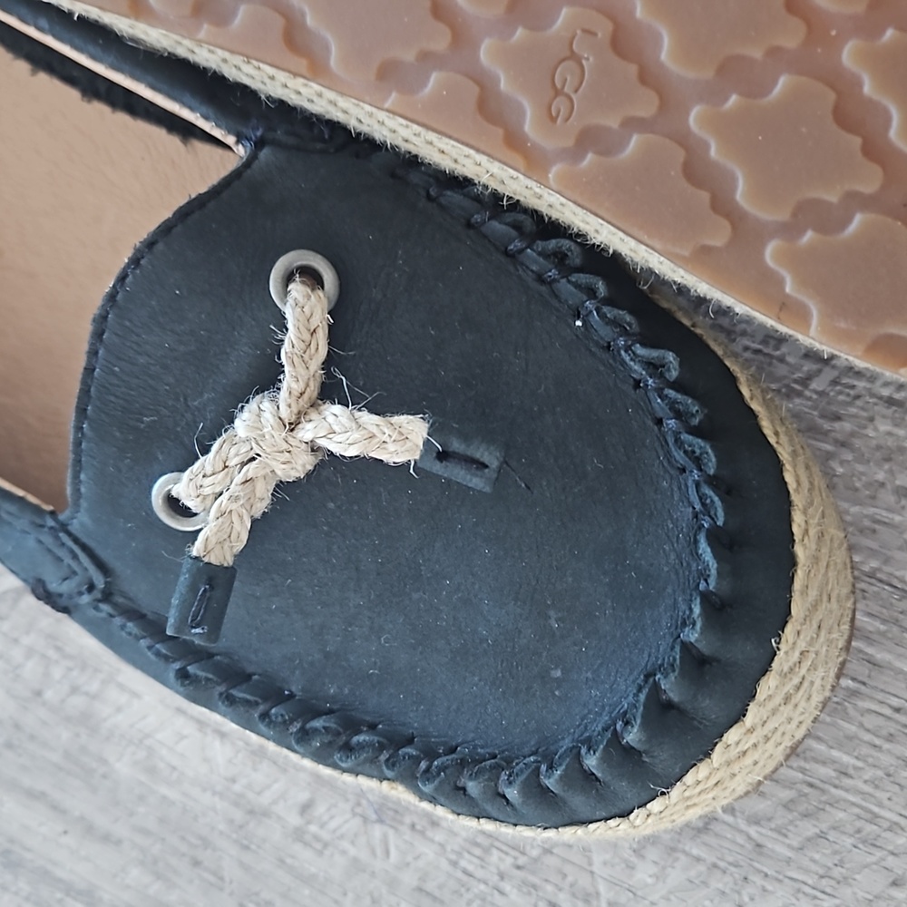 UGG Black Espadrille Moccasin Flats with Natural Rope Trim - Picture 3 of 3